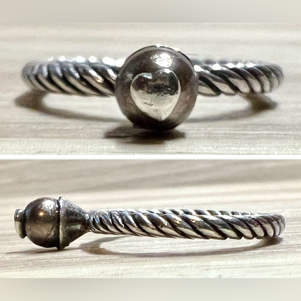 Vintage Sterling Silver Brown Pearl & Heart Twisted Eternity Ring, Size 5.75, 3g